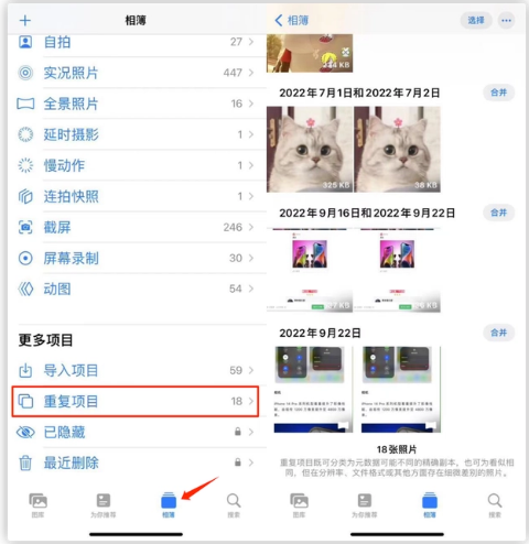 高石碑镇苹果手机维修分享iOS 16 中相册重复项目功能使用方法 