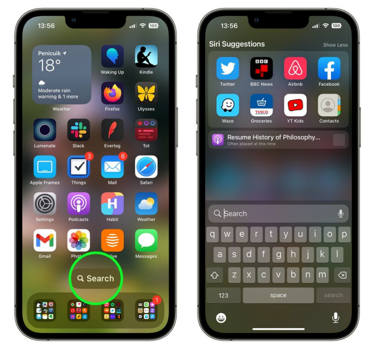 高石碑镇苹果手机维修分享升级到 iOS 16 后，如何删除主屏幕上的搜索按钮 
