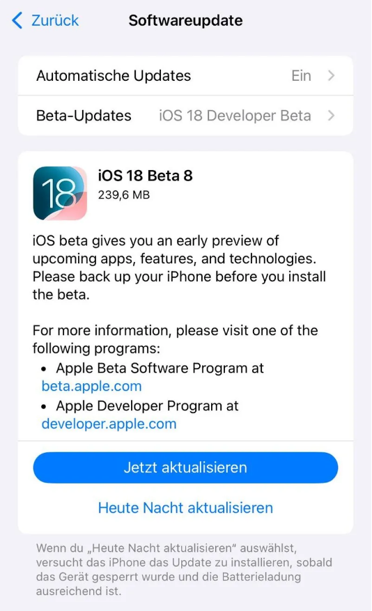 高石碑镇苹果手机维修分享苹果 iOS / iPadOS 18 开发者预览版 Beta 8 发布 